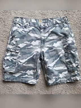 Carhartt Cargo Shorts Men 40 Gray Camo Relaxed Duck Canvas Army Outdoor Work 10"